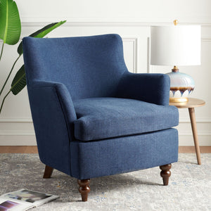 Safavieh Levin Accent Chair - Classic-Contemporary Elegance With Vegan Leather And Timeless Walnut Bun Feet Navy ACH4008C