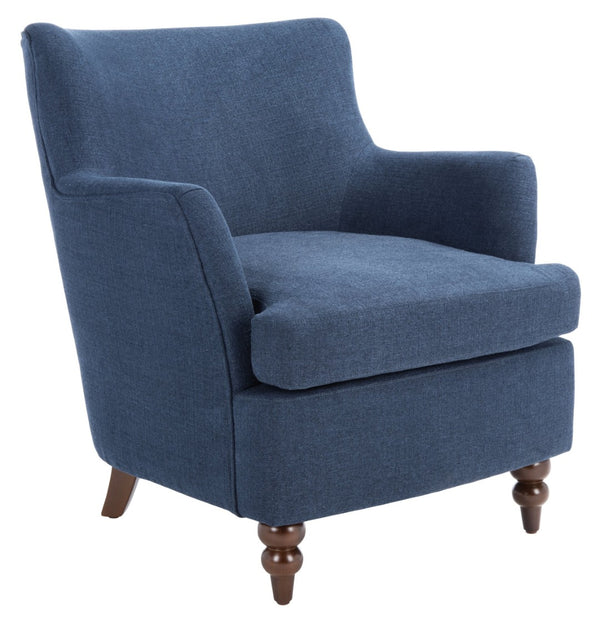 Safavieh Levin Accent Chair - Classic-Contemporary Elegance With Vegan Leather And Timeless Walnut Bun Feet Navy ACH4008C