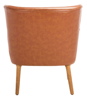 Safavieh Delfino Accent Chair - Mid-Century Modern Wingback Design With Vegan Leather And Tapered Legs Cognac ACH4009A
