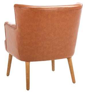 Safavieh Delfino Accent Chair - Mid-Century Modern Wingback Design With Vegan Leather And Tapered Legs Cognac ACH4009A