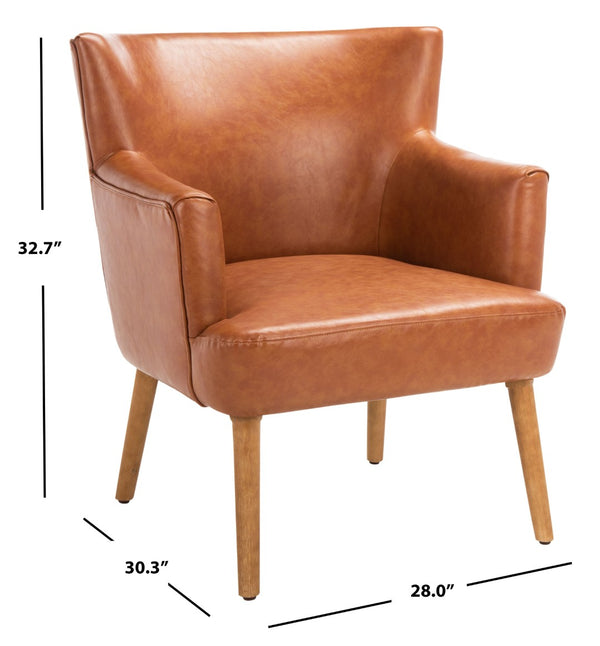 Safavieh Delfino Accent Chair - Mid-Century Modern Wingback Design With Vegan Leather And Tapered Legs Cognac ACH4009A
