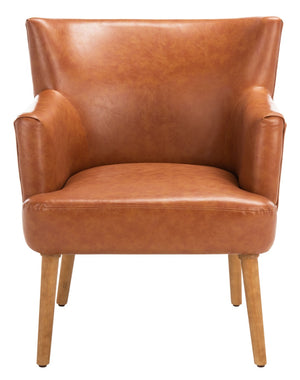 Safavieh Delfino Accent Chair - Mid-Century Modern Wingback Design With Vegan Leather And Tapered Legs Cognac ACH4009A