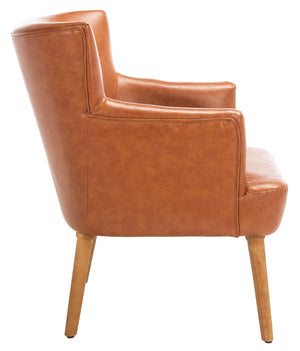 Safavieh Delfino Accent Chair - Mid-Century Modern Wingback Design With Vegan Leather And Tapered Legs Cognac ACH4009A