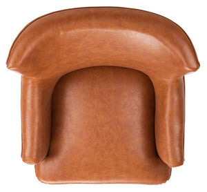 Safavieh Delfino Accent Chair - Mid-Century Modern Wingback Design With Vegan Leather And Tapered Legs Cognac ACH4009A