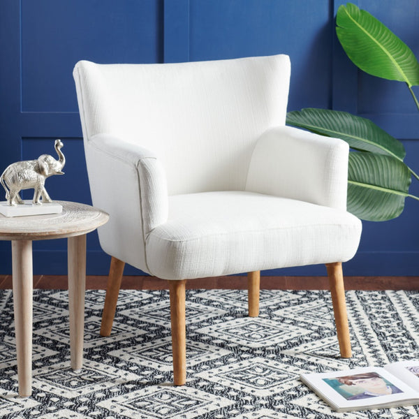 Safavieh Delfino Accent Chair - Mid-Century Modern Wingback Design With Vegan Leather And Tapered Legs White ACH4009B
