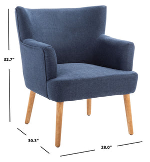 Safavieh Delfino Accent Chair - Mid-Century Modern Wingback Design With Vegan Leather And Tapered Legs Navy ACH4009C