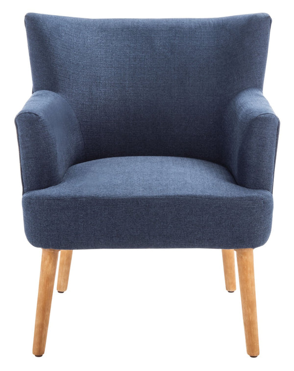 Safavieh Delfino Accent Chair - Mid-Century Modern Wingback Design With Vegan Leather And Tapered Legs Navy ACH4009C