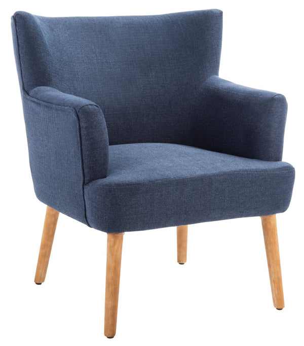 Safavieh Delfino Accent Chair - Mid-Century Modern Wingback Design With Vegan Leather And Tapered Legs Navy ACH4009C
