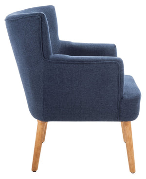 Safavieh Delfino Accent Chair - Mid-Century Modern Wingback Design With Vegan Leather And Tapered Legs Navy ACH4009C