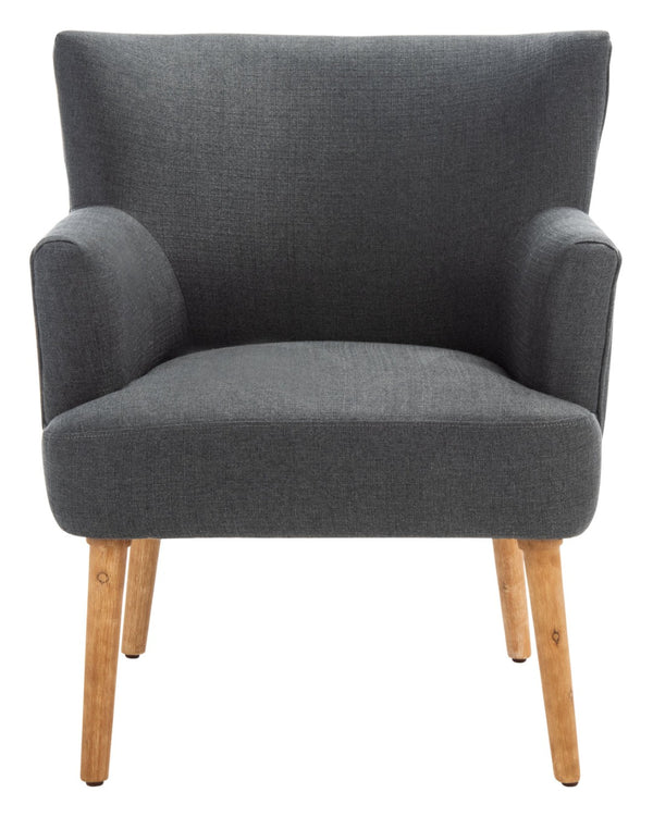 Safavieh Delfino Accent Chair - Mid-Century Modern Wingback Design With Vegan Leather And Tapered Legs Dark Grey ACH4009D
