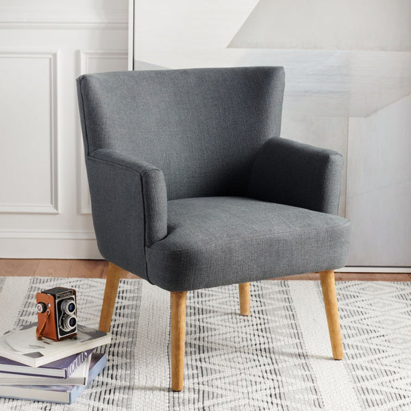 Safavieh Delfino Accent Chair - Mid-Century Modern Wingback Design With Vegan Leather And Tapered Legs Dark Grey ACH4009D