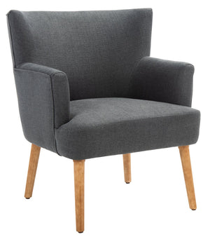 Safavieh Delfino Accent Chair - Mid-Century Modern Wingback Design With Vegan Leather And Tapered Legs Dark Grey ACH4009D