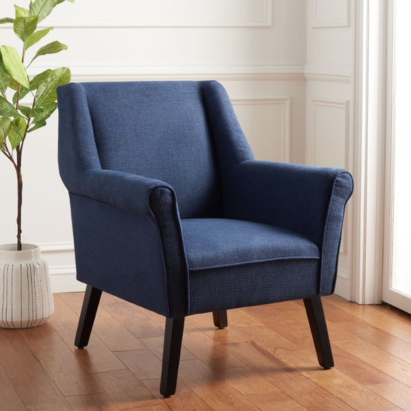 Safavieh Videl Accent Chair - Elegant Navy Linen Upholstery, Vintage-Inspired Design, Comfortable & Stylish Seating ACH4011A