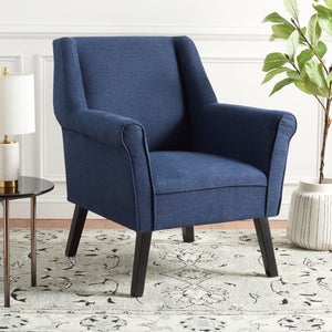Safavieh Videl Accent Chair - Elegant Navy Linen Upholstery, Vintage-Inspired Design, Comfortable & Stylish Seating ACH4011A