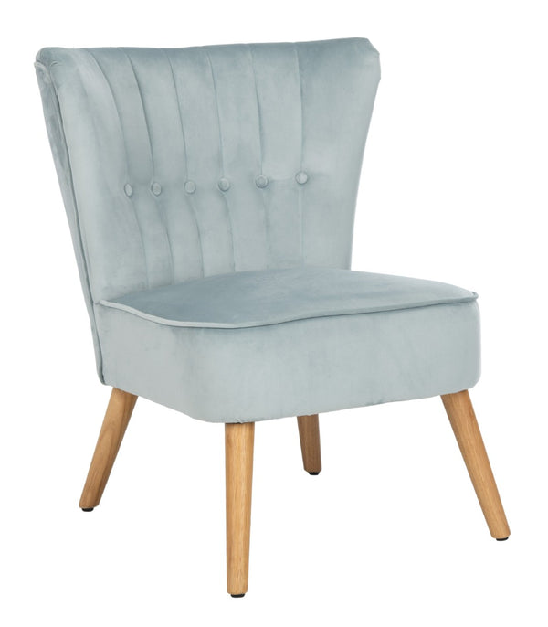 Safavieh June Mid-Century Accent Chair - Elegant Velvet Upholstery & Sturdy Rubberwood For Timeless Style Slate Blue/Natural ACH4500A