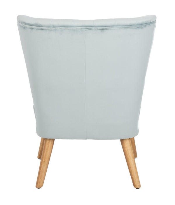 Safavieh June Mid-Century Accent Chair - Elegant Velvet Upholstery & Sturdy Rubberwood For Timeless Style Slate Blue/Natural ACH4500A