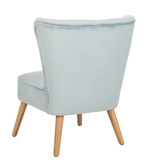 Safavieh June Mid-Century Accent Chair - Elegant Velvet Upholstery & Sturdy Rubberwood For Timeless Style Slate Blue/Natural ACH4500A