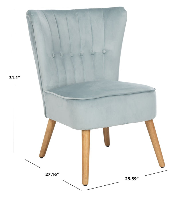 Safavieh June Mid-Century Accent Chair - Elegant Velvet Upholstery & Sturdy Rubberwood For Timeless Style Slate Blue/Natural ACH4500A
