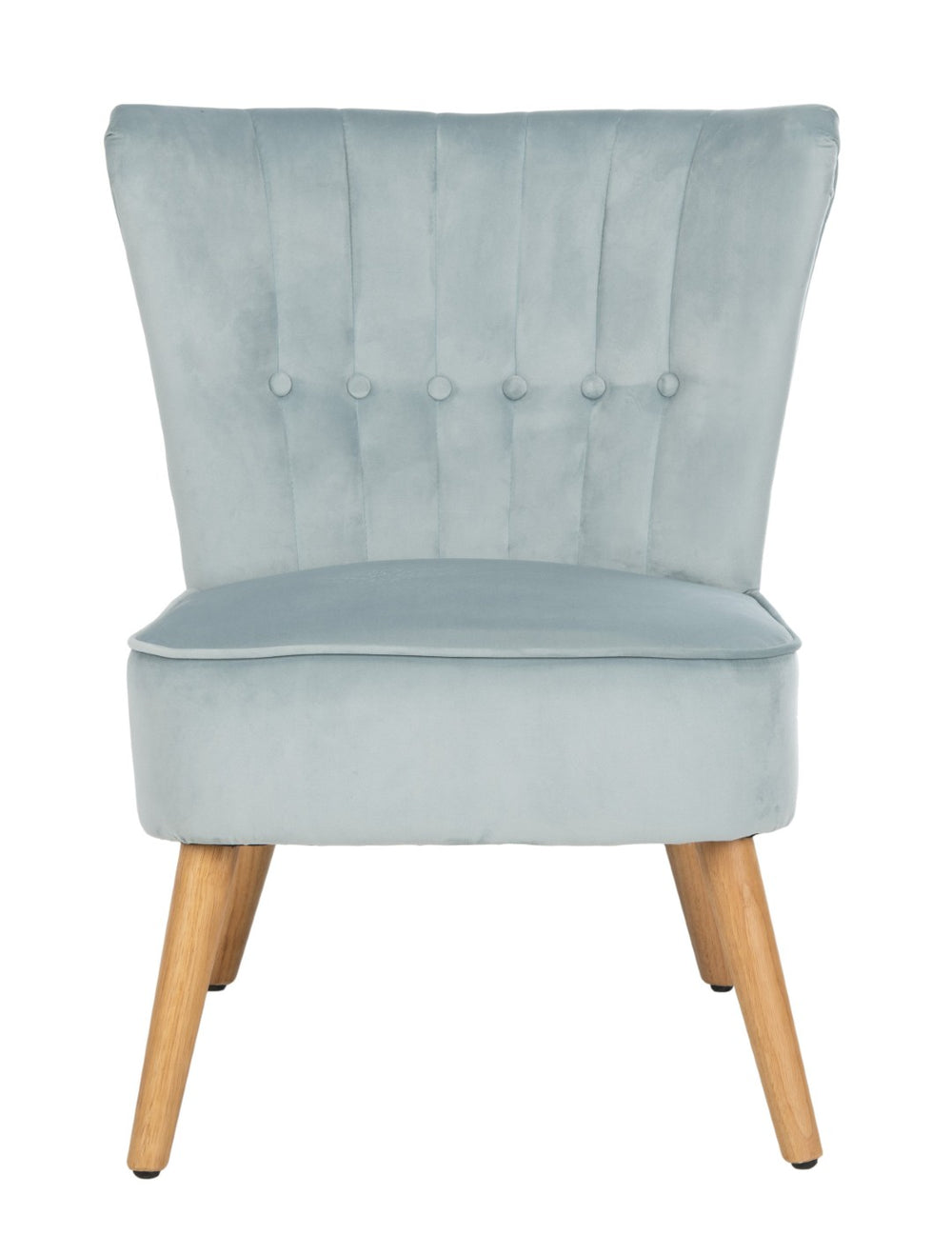 Safavieh June Mid-Century Accent Chair - Elegant Velvet Upholstery & Sturdy Rubberwood For Timeless Style Slate Blue/Natural ACH4500A
