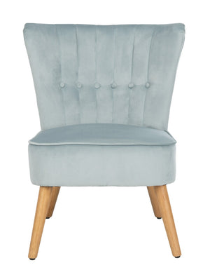 Safavieh June Mid-Century Accent Chair - Elegant Velvet Upholstery & Sturdy Rubberwood For Timeless Style Slate Blue/Natural ACH4500A