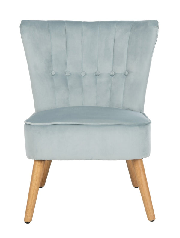 Safavieh June Mid-Century Accent Chair - Elegant Velvet Upholstery & Sturdy Rubberwood For Timeless Style Slate Blue/Natural ACH4500A
