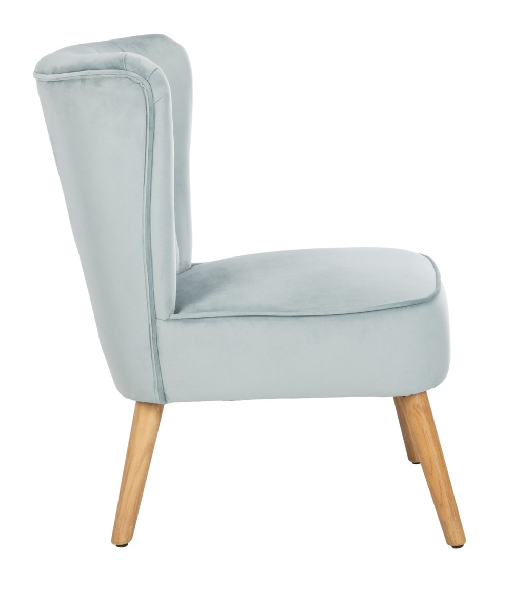 Safavieh June Mid-Century Accent Chair - Elegant Velvet Upholstery & Sturdy Rubberwood For Timeless Style Slate Blue/Natural ACH4500A