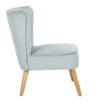 Safavieh June Mid-Century Accent Chair - Elegant Velvet Upholstery & Sturdy Rubberwood For Timeless Style Slate Blue/Natural ACH4500A
