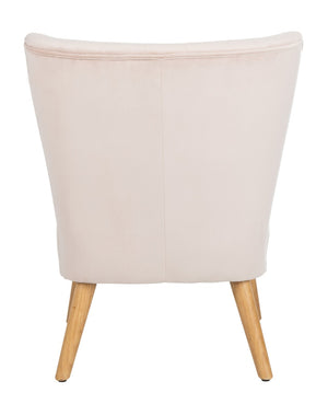 Safavieh June Mid-Century Accent Chair - Elegant Velvet Upholstery & Sturdy Rubberwood For Timeless Style Blush Pink/Natural ACH4500B