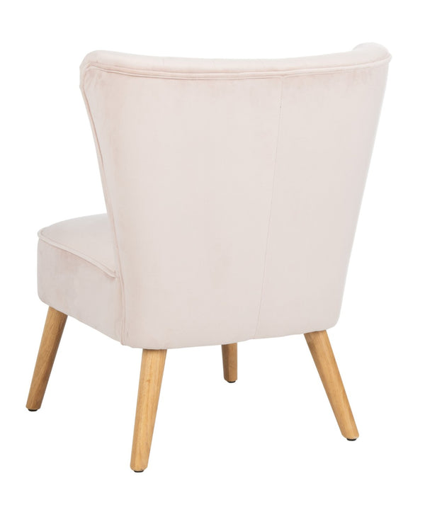 Safavieh June Mid-Century Accent Chair - Elegant Velvet Upholstery & Sturdy Rubberwood For Timeless Style Blush Pink/Natural ACH4500B
