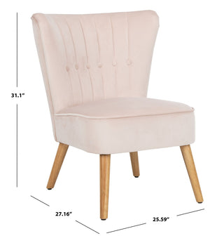 Safavieh June Mid-Century Accent Chair - Elegant Velvet Upholstery & Sturdy Rubberwood For Timeless Style Blush Pink/Natural ACH4500B