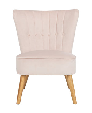 Safavieh June Mid-Century Accent Chair - Elegant Velvet Upholstery & Sturdy Rubberwood For Timeless Style Blush Pink/Natural ACH4500B