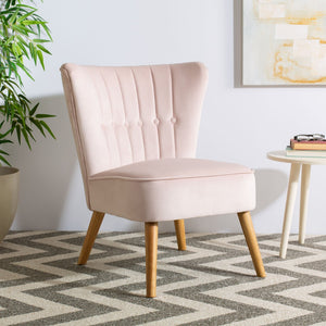 Safavieh June Mid-Century Accent Chair - Elegant Velvet Upholstery & Sturdy Rubberwood For Timeless Style Blush Pink/Natural ACH4500B