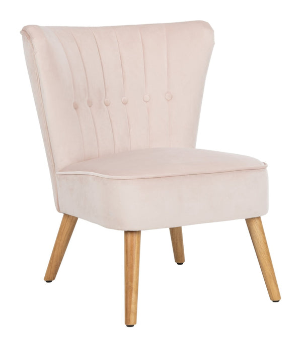 Safavieh June Mid-Century Accent Chair - Elegant Velvet Upholstery & Sturdy Rubberwood For Timeless Style Blush Pink/Natural ACH4500B