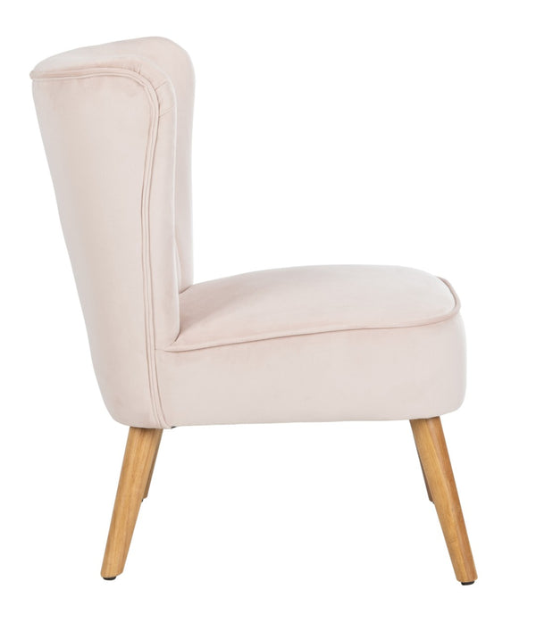 Safavieh June Mid-Century Accent Chair - Elegant Velvet Upholstery & Sturdy Rubberwood For Timeless Style Blush Pink/Natural ACH4500B