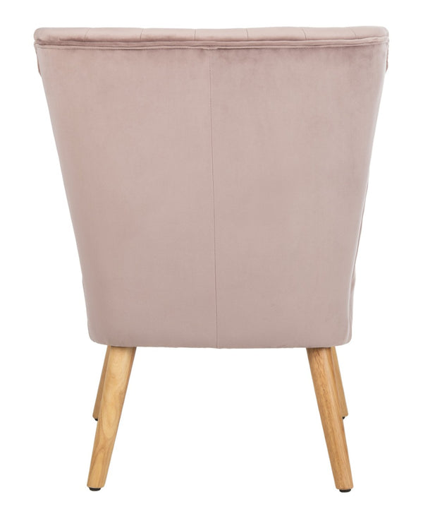 Safavieh June Mid-Century Accent Chair - Elegant Velvet Upholstery & Sturdy Rubberwood For Timeless Style Mauve/Natural ACH4500C