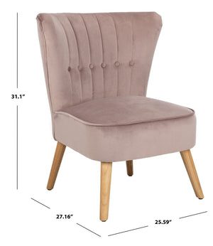 Safavieh June Mid-Century Accent Chair - Elegant Velvet Upholstery & Sturdy Rubberwood For Timeless Style Mauve/Natural ACH4500C
