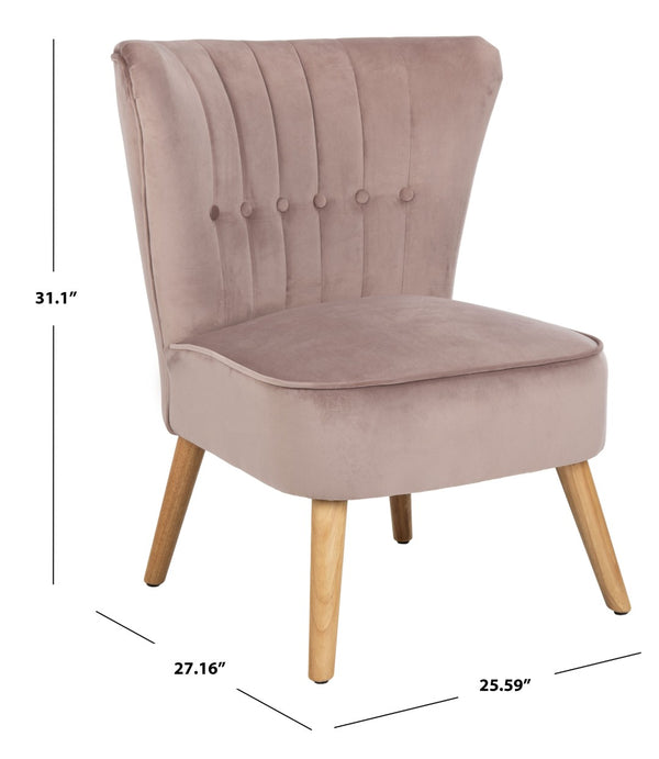 Safavieh June Mid-Century Accent Chair - Elegant Velvet Upholstery & Sturdy Rubberwood For Timeless Style Mauve/Natural ACH4500C