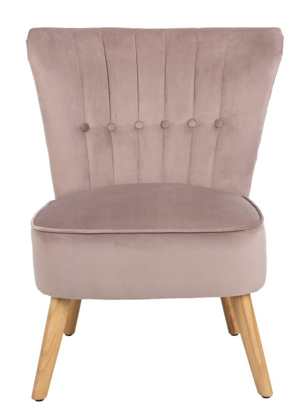 Safavieh June Mid-Century Accent Chair - Elegant Velvet Upholstery & Sturdy Rubberwood For Timeless Style Mauve/Natural ACH4500C