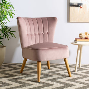 Safavieh June Mid-Century Accent Chair - Elegant Velvet Upholstery & Sturdy Rubberwood For Timeless Style Mauve/Natural ACH4500C