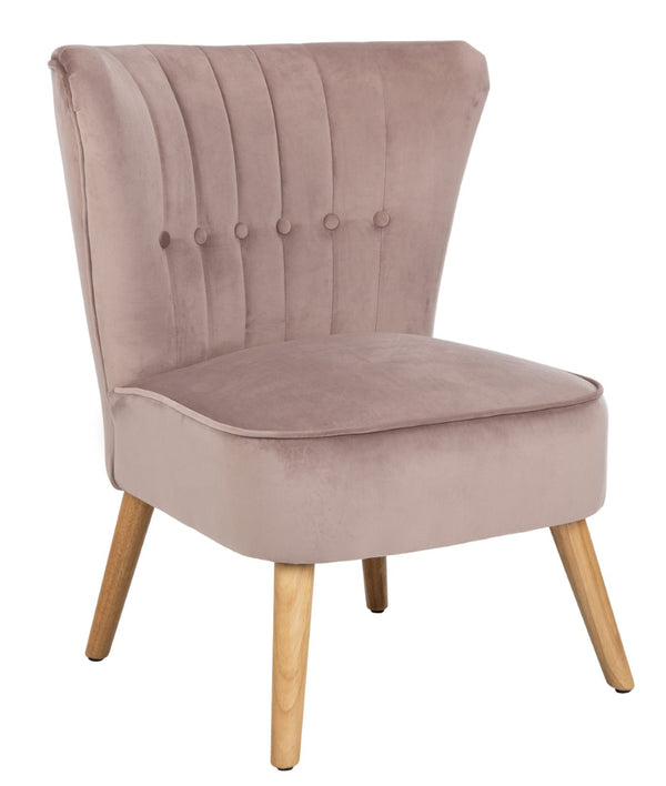 Safavieh June Mid-Century Accent Chair - Elegant Velvet Upholstery & Sturdy Rubberwood For Timeless Style Mauve/Natural ACH4500C