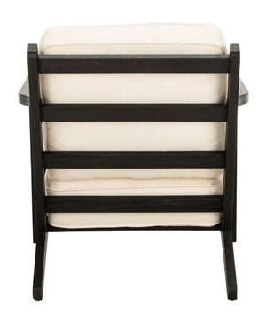 Safavieh Nico Mid-Century Accent Chair - Elegant Black Oak Frame With Plush Bone-White Linen Cushions ACH4501A