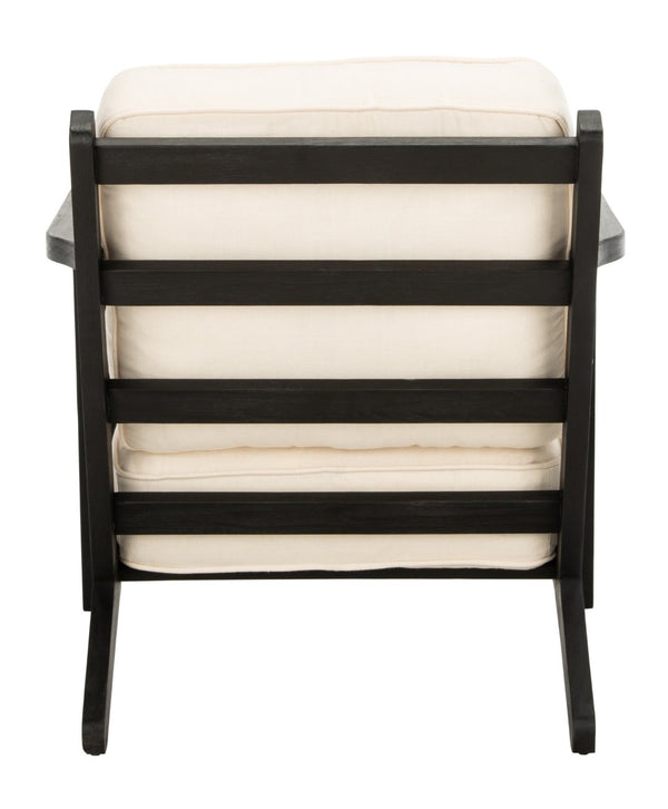 Safavieh Nico Mid-Century Accent Chair - Elegant Black Oak Frame With Plush Bone-White Linen Cushions ACH4501A