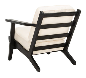 Safavieh Nico Mid-Century Accent Chair - Elegant Black Oak Frame With Plush Bone-White Linen Cushions ACH4501A