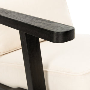 Safavieh Nico Mid-Century Accent Chair - Elegant Black Oak Frame With Plush Bone-White Linen Cushions ACH4501A