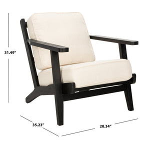 Safavieh Nico Mid-Century Accent Chair - Elegant Black Oak Frame With Plush Bone-White Linen Cushions ACH4501A