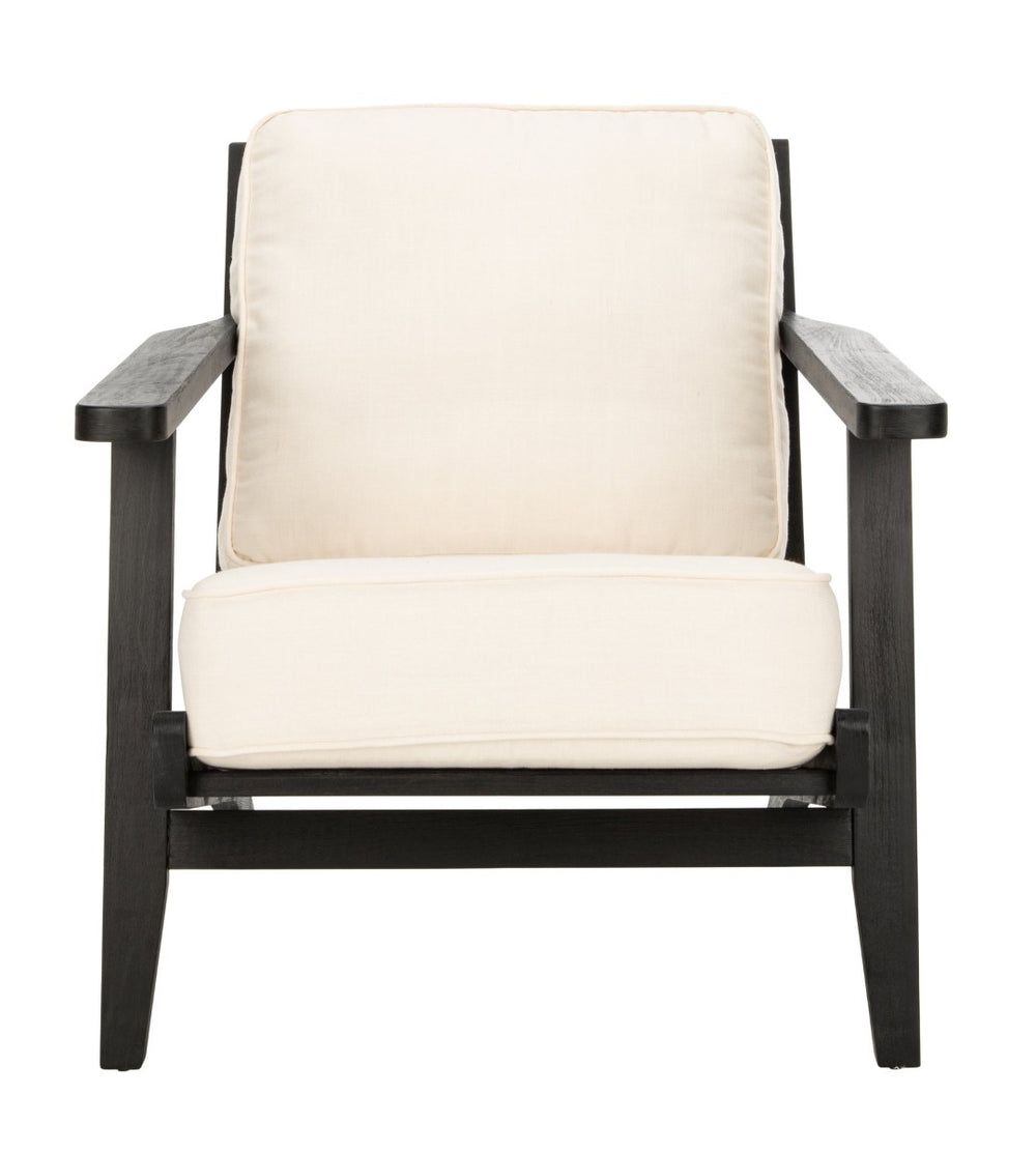 Safavieh Nico Mid-Century Accent Chair - Elegant Black Oak Frame With Plush Bone-White Linen Cushions ACH4501A