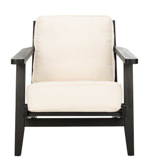 Safavieh Nico Mid-Century Accent Chair - Elegant Black Oak Frame With Plush Bone-White Linen Cushions ACH4501A
