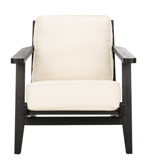 Safavieh Nico Mid-Century Accent Chair - Elegant Black Oak Frame With Plush Bone-White Linen Cushions ACH4501A