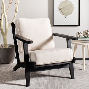 Safavieh Nico Mid-Century Accent Chair - Elegant Black Oak Frame With Plush Bone-White Linen Cushions ACH4501A