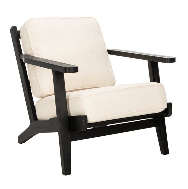 Safavieh Nico Mid-Century Accent Chair - Elegant Black Oak Frame With Plush Bone-White Linen Cushions ACH4501A